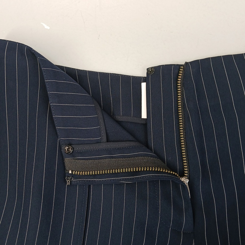 Cinq à Sept Pinstripe Stirrup Pants Womens Navy Blue Slim Leg Dark Academia - Picture 4 of 5